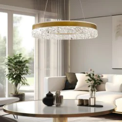 Lampy-sufitowe - lampa wisząca złoty okrąg z kryształkami nad stół 32w 3000k led 31-35554 frozi candellux 