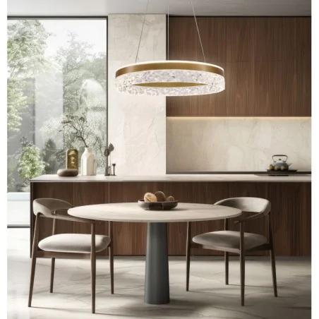 Lampy-sufitowe - lampa wisząca złoty okrąg z kryształkami nad stół 32w 3000k led 31-35554 frozi candellux 