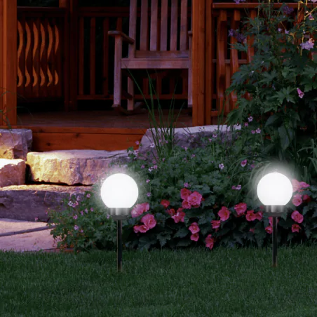 Lampy-solarne - lampka solarna led kula duża wbijana 30cm ogrodowa zimna lumiled 