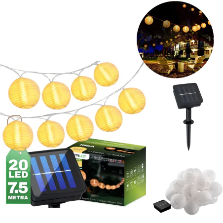 Swiecace-kule-i-girlandy - ogrodowa girlanda solarna kule lampiony z ciepłym światłem 20xled 7,59m 3000k risa lumiled 