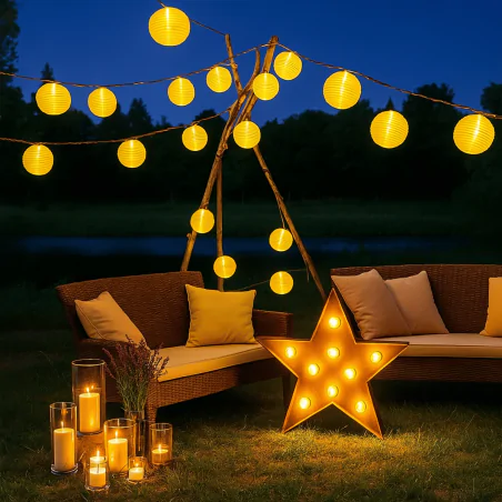 Swiecace-kule-i-girlandy - ogrodowa girlanda solarna kule lampiony z ciepłym światłem 20xled 7,59m 3000k risa lumiled 