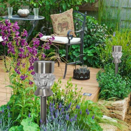 Lampy-solarne - lampa wbijana do ogrodu solarna w formie kryształka z kolorowym i zimnym światłem 304803 polux-goldlux 