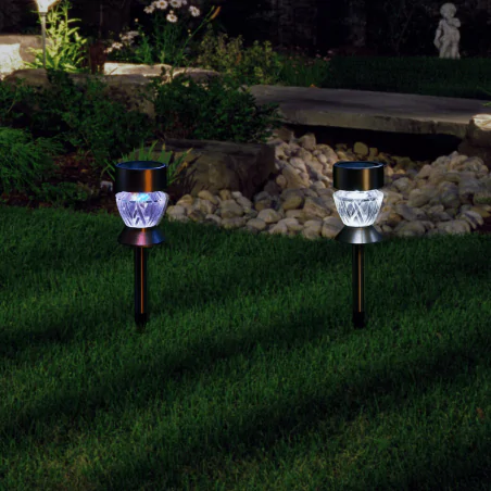 Lampy-solarne - lampa wbijana do ogrodu solarna w formie kryształka z kolorowym i zimnym światłem 304803 polux-goldlux 