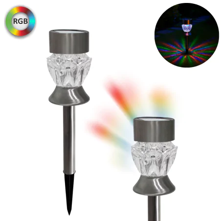 Lampy-solarne - lampa wbijana do ogrodu solarna w formie kryształka z kolorowym i zimnym światłem 304803 polux-goldlux 