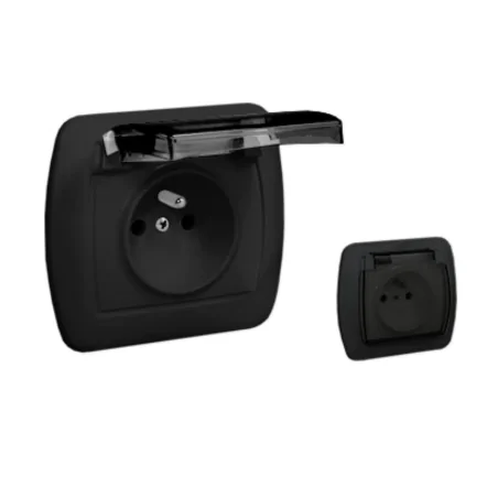 Gniazda-elektryczne - czarne gniazdo z klapką do łazienki z ramką agz1be/49a akord kontakt-simon 