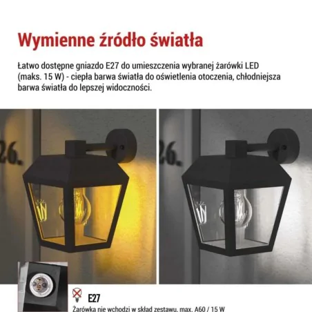 Kinkiety-ogrodowe - kinkiet elewacyjny dolny lampa zewnętrzna retro czarna adenia emos 