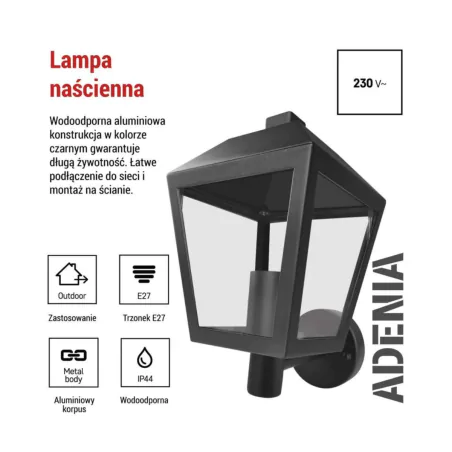 Kinkiety-ogrodowe - kinkiet elewacyjny górny lampa latarnia zewnętrzna czarna adenia emos 