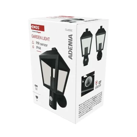 Kinkiety-ogrodowe - kinkiet elewacyjny z czujnikiem ruchu lampa latarnia zewnętrzna czarna pir adenia emos 