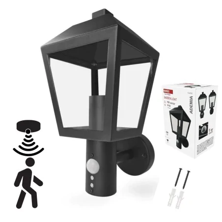 Kinkiety-ogrodowe - kinkiet elewacyjny z czujnikiem ruchu lampa latarnia zewnętrzna czarna pir adenia emos 