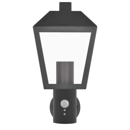 Kinkiety-ogrodowe - kinkiet elewacyjny z czujnikiem ruchu lampa latarnia zewnętrzna czarna pir adenia emos 