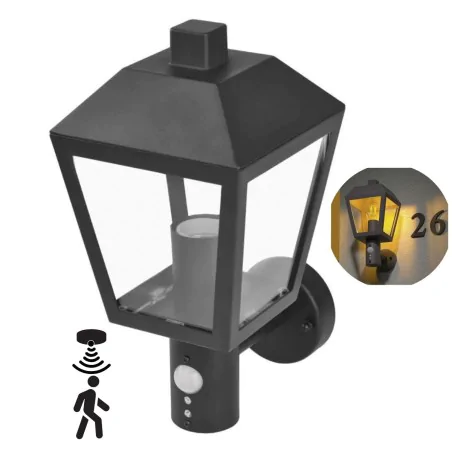 Kinkiety-ogrodowe - kinkiet elewacyjny z czujnikiem ruchu lampa latarnia zewnętrzna czarna pir adenia emos 