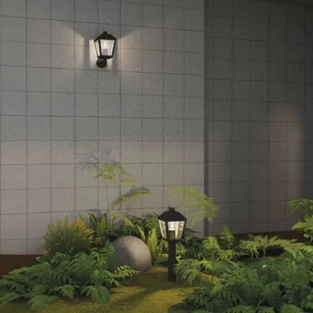 Kinkiety-ogrodowe - kinkiet elewacyjny z czujnikiem ruchu lampa latarnia zewnętrzna czarna pir adenia emos 