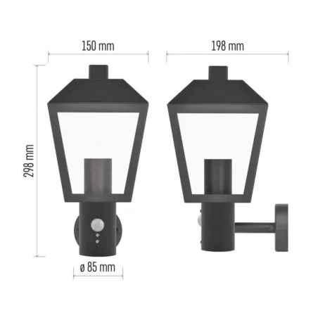 Kinkiety-ogrodowe - kinkiet elewacyjny z czujnikiem ruchu lampa latarnia zewnętrzna czarna pir adenia emos 