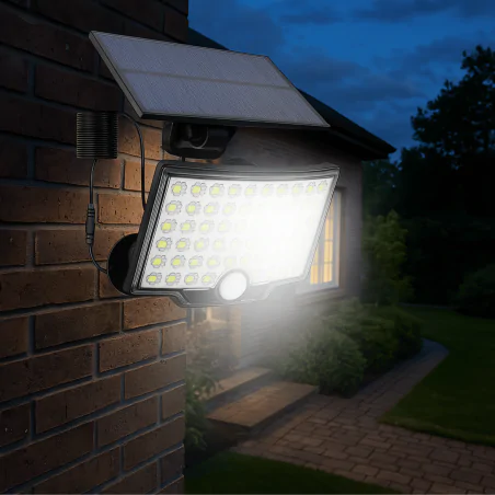 Kinkiety-solarne - naświetlacz solarny led z czujnikiem ruchu i zmierzchu 10w sterowany pilotem zimne światło 3651 lvt 