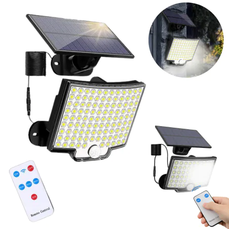 Kinkiety-solarne - naświetlacz solarny led z czujnikiem ruchu i zmierzchu 10w sterowany pilotem zimne światło 3651 lvt 