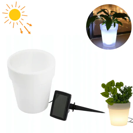 Lampy-solarne-balkonowe - lampa solarna led ogrodowa świecąca doniczka z neutralnym światłem 315601 polux-goldlux 