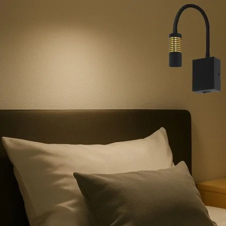 Kinkiety-do-salonu - kinkiet do czytania led nad łózko czarno-złoty ari ideus 