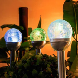 Lampy-solarne - lampka solarna wbijana ogrodowa popękana kula kolorowe światło rgb 8cm 207630 polux 