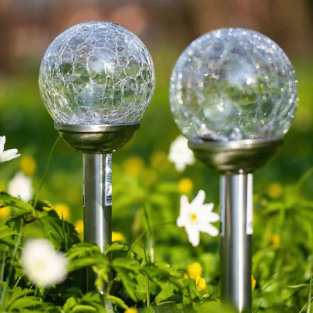 Lampy-solarne - lampka solarna wbijana ogrodowa popękana kula kolorowe światło rgb 8cm 207630 polux 