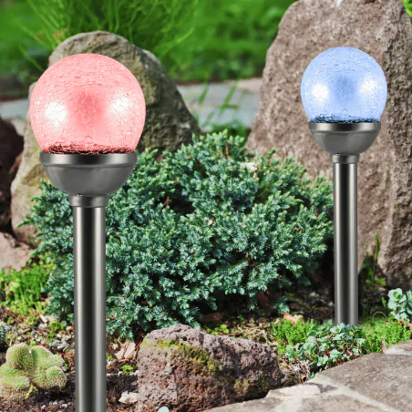 Lampy-solarne - lampka solarna wbijana ogrodowa popękana kula kolorowe światło rgb 8cm 207630 polux 