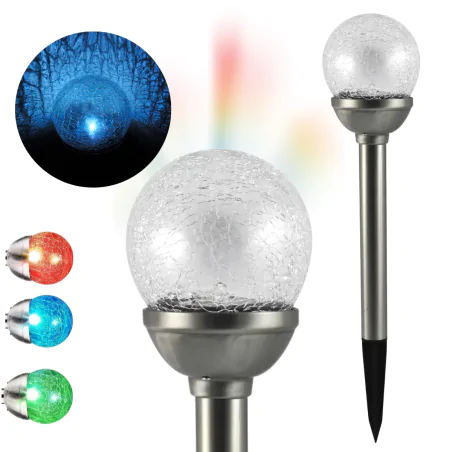 Lampy-solarne - lampka solarna wbijana ogrodowa popękana kula kolorowe światło rgb 8cm 207630 polux 