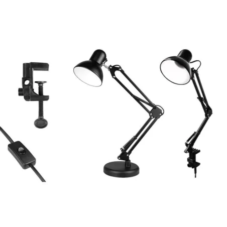 Lampki-biurkowe - lampka biurkowa kreślarska czarna do pracy i nauki na żarówkę e27 lena 1087 lvt 