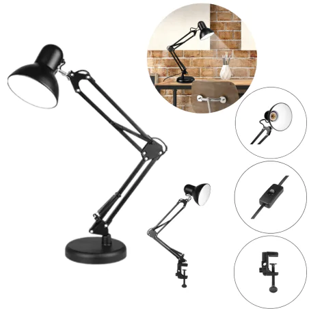 Lampki-biurkowe - lampka biurkowa kreślarska czarna do pracy i nauki na żarówkę e27 lena 1087 lvt 