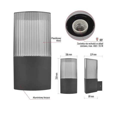 Kinkiety-ogrodowe - kinkiet elewacyjny lampa naścienna zewnętrzna ip54 lana emos 