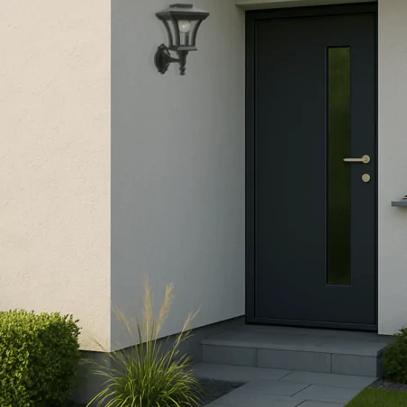 Kinkiety-solarne - kinkiet ogrodowy solarny led czarny w stylu angielskim tirana 330918 polux-goldlux 