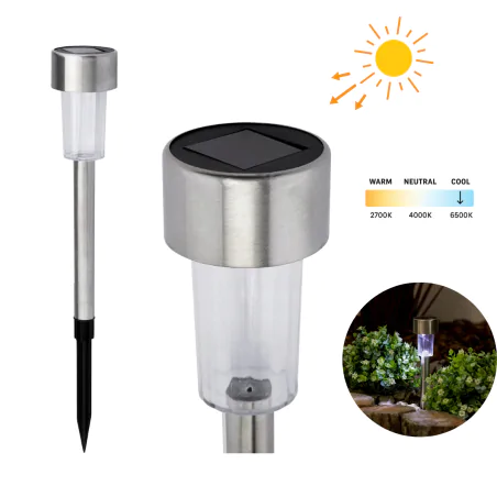 Lampy-solarne - lampka solarna wbijana prosta srebrna tania zimne światło palis lumiled 