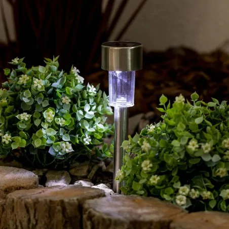 Lampy-solarne - lampka solarna wbijana prosta srebrna tania zimne światło palis lumiled 