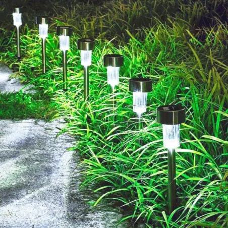 Lampy-solarne - lampka solarna wbijana prosta srebrna tania zimne światło palis lumiled 