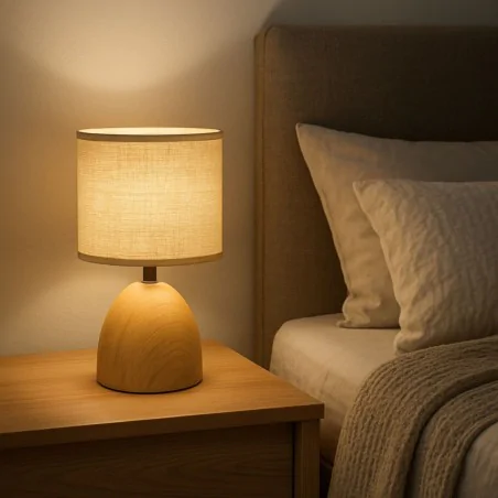 Lampki-nocne - lampka stołowa skandynawska imitacja drewna e14 jota ideus 