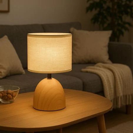 Lampki-nocne - lampka stołowa skandynawska imitacja drewna e14 jota ideus 