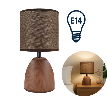 Lampki-nocne - lampka nocna brązowa imitacja drewna wenge e14 jota ideus 