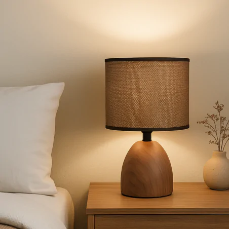 Lampki-nocne - lampka nocna brązowa imitacja drewna wenge e14 jota ideus 