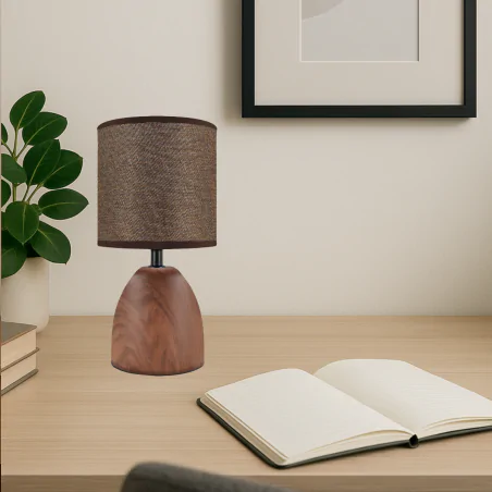 Lampki-nocne - lampka nocna brązowa imitacja drewna wenge e14 jota ideus 