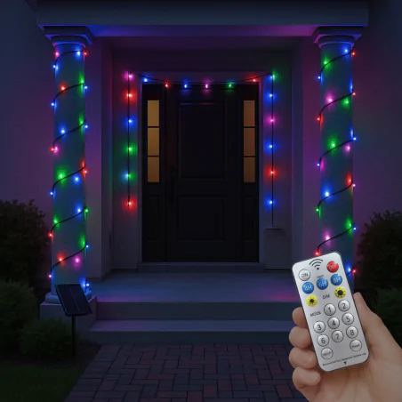 Swiecace-kule-i-girlandy - girlanda solarna ogrodowa led 10m z pilotem ciepłe+kolorowe światło rgb 330222 polux-goldlux 