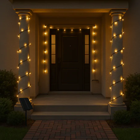 Swiecace-kule-i-girlandy - girlanda solarna ogrodowa led 10m z pilotem ciepłe+kolorowe światło rgb 330222 polux-goldlux 