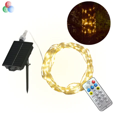 Swiecace-kule-i-girlandy - girlanda solarna ogrodowa led 10m z pilotem ciepłe+kolorowe światło rgb 330222 polux-goldlux 