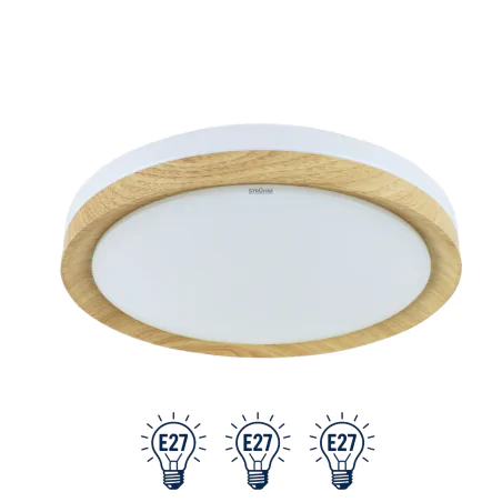 Plafony - plafoniera okrągła na 3 żarówki e27 drewnopodobna figaro ideus 