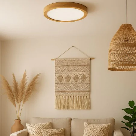 Plafony - plafoniera okrągła na 3 żarówki e27 drewnopodobna figaro ideus 