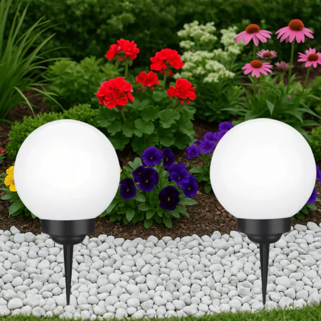 Lampy-solarne - lampka solarna wbijana naziemna do ogrodu kula o średnicy 30cm kolorowe światło rgb atris lumsol1230 lumiled 