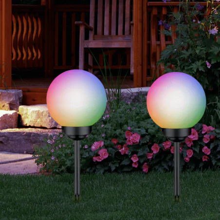 Lampy-solarne - lampka solarna wbijana naziemna do ogrodu kula o średnicy 30cm kolorowe światło rgb atris lumsol1230 lumiled 