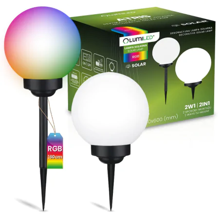 Lampy-solarne - lampka solarna wbijana naziemna do ogrodu kula o średnicy 30cm kolorowe światło rgb atris lumsol1230 lumiled 