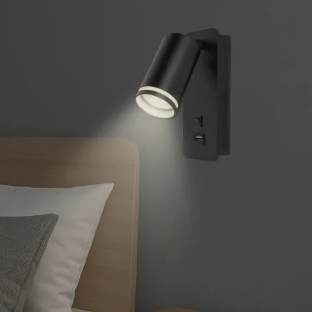 Kinkiety-do-salonu - kinkiet ścienny do czytania z włącznikiem i usb czarny reflektor gu10 na ścianę ring 0933 lvt 