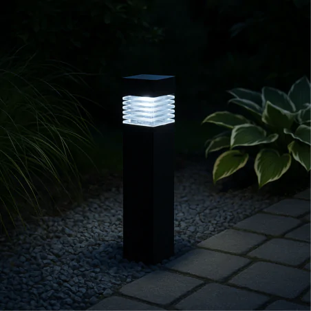 Lampy-solarne - lampka solarna wbijana led do ogrodu czarna z zimnym światłem zen led 04376 ideus 