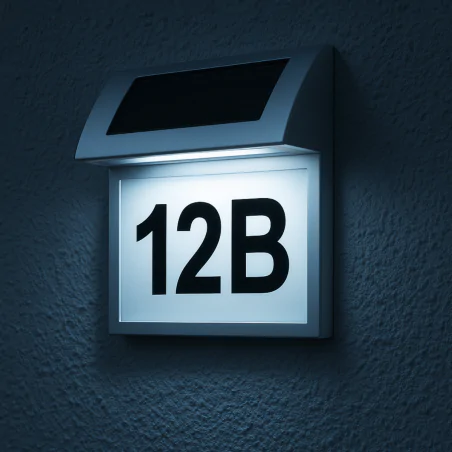 Kinkiety-solarne - lampa solarna natynkowa elewacyjna z podświetlanym numerem domu adres 04372 ideus 