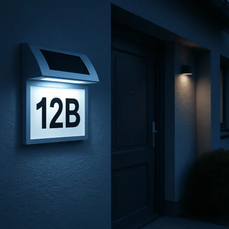 Kinkiety-solarne - lampa solarna natynkowa elewacyjna z podświetlanym numerem domu adres 04372 ideus 