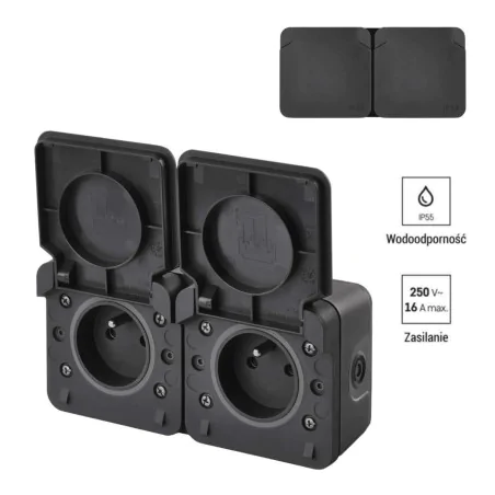 Gniazda-podwojne-natynkowe - gniazdo podwójne elewacyjne natynkowe ciemne ip55 cyklone emos 